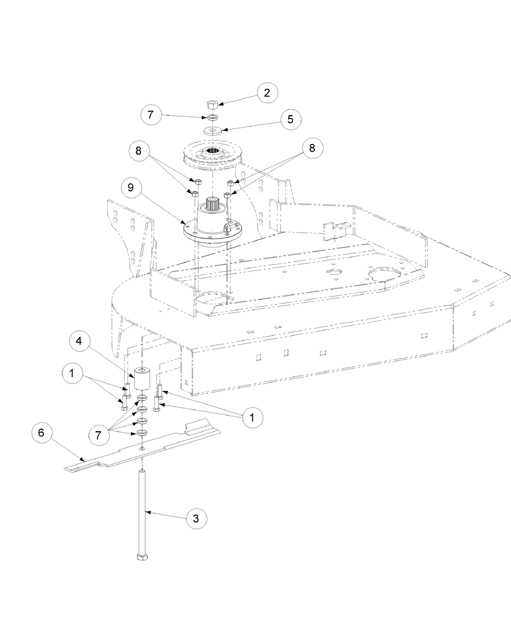Spindle Assembly 36-Inch Diagram and Parts List for H1536 55AI4HPR050-WAM Cub Cadet Lawn Mower